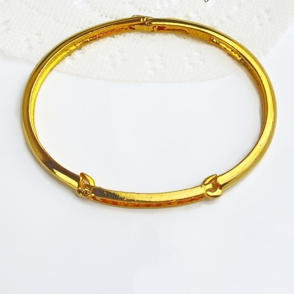 Bright Gold Plated Minimalist Crystal Hinged Bangle Bracelet - Picture 7 of 7